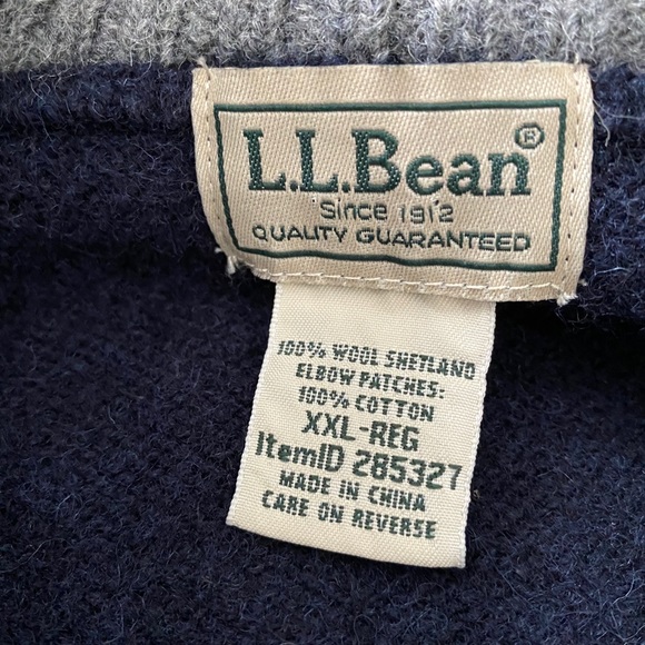 L.L. Bean Classic Navy 1/4 Zip Elbow Patch Shetland Wool Pullover Sweater - Picture 5 of 5